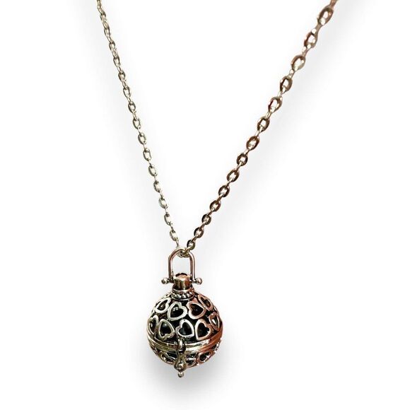 NEW Silver Open Heart Chime Aromatherapy Lave Ball Pendant Necklace 28" - Picture 1 of 4